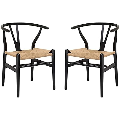Poly and Bark Weave Mid-Century Modern Dining Chairs, Set of 2