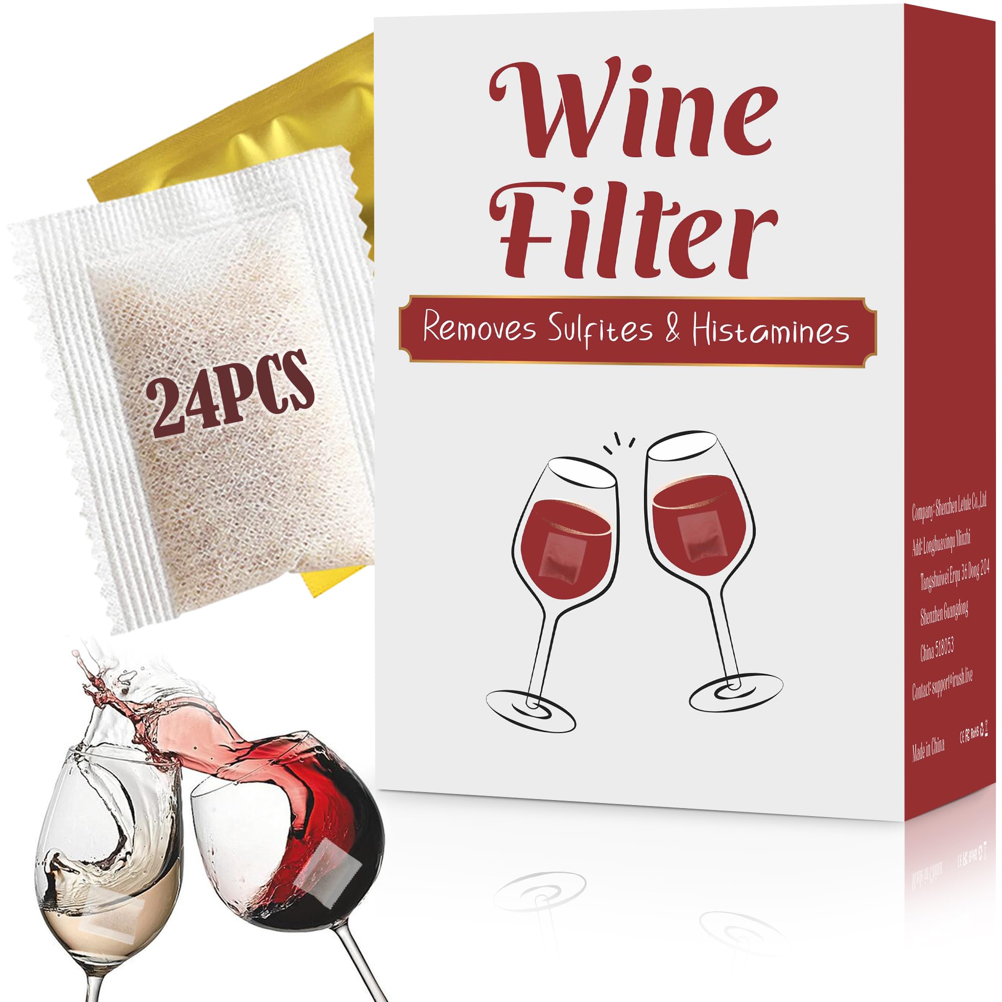Trobing Wine Filter 24 Bags, Removes Sulfites Histamines and Tannin, No More and Headaches Nausea, Wine Allergy Sensitivity Prevention, All Natural Purifier Filters