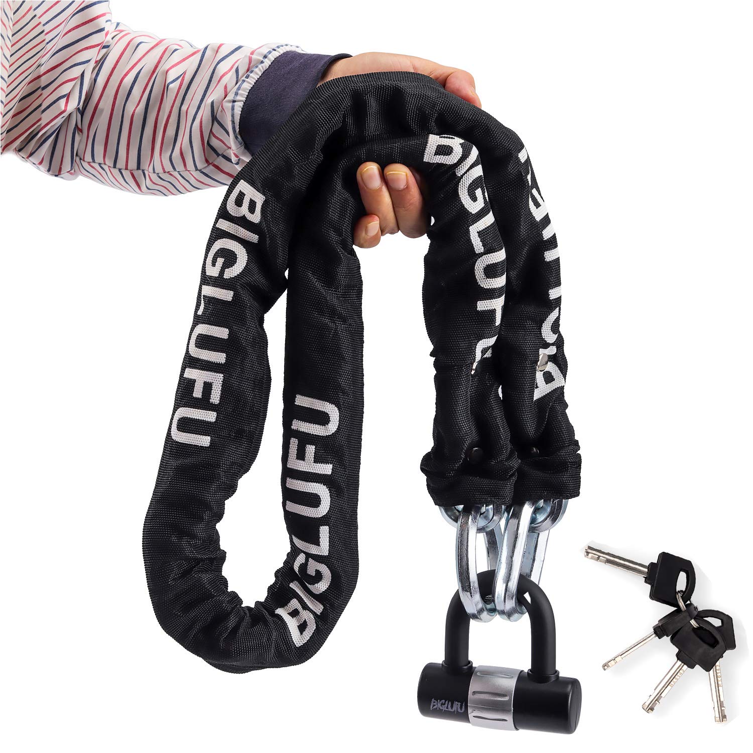 BIGLUFU Bike Chain Lock, 120/150cm Long Heavy Duty Motorcycle Lock, 10/12/15mm Thick Cycling Chain Lock High Security Chain Locks for Bicycle, Motorcycle, Door, Gate, Fence, Scooter