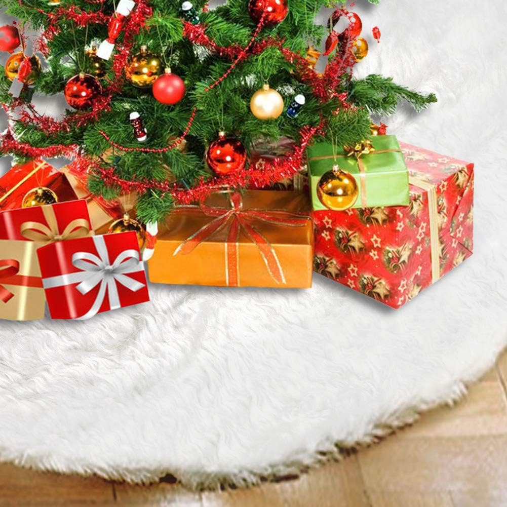 Home Kitchen Haigou 48 Inch Christmas Tree Plush Skirt Decoration For Merry Christmas Party Faux Fur Christmas Tree Skirt Decorations Seasonal Decor
