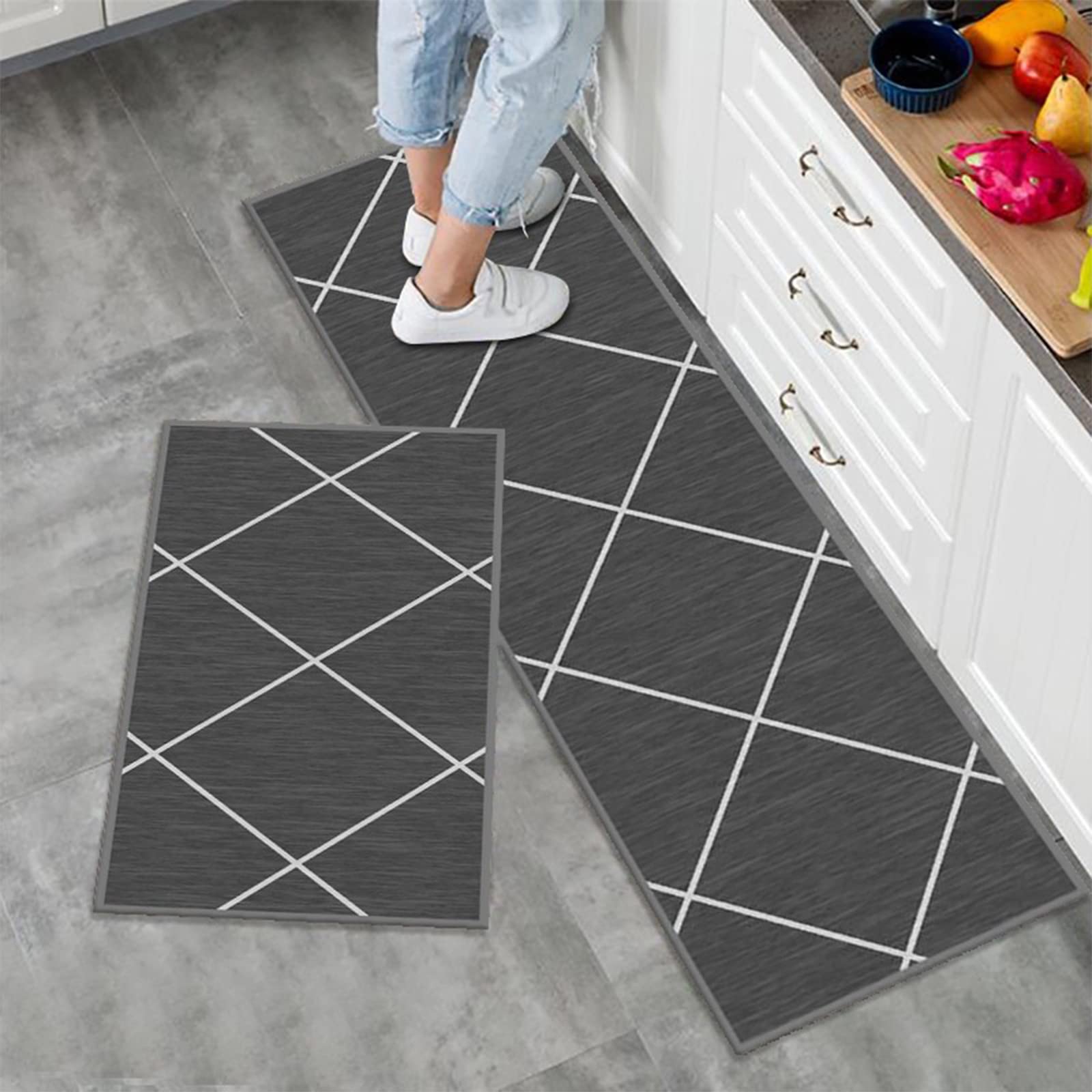 LY4U 2 Pieces Non Slip Kitchen Rug Set, Water Absorbent Floor Mats, Kitchen Carpets and Rugs for Home Dining Room and Entryway,50x80cm + 50x150cm — image 1