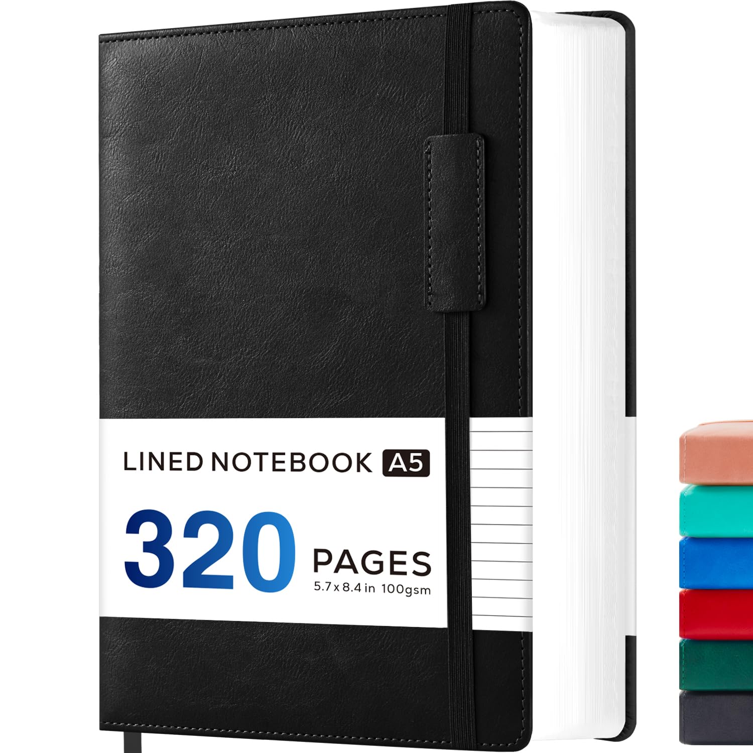 NIRMIRO A5 Notebook Hardback, Leather Journal Notebook Notepad with 320 Pages 100gsm Thick Paper, No Bleed, Lined Journals Note books for Women Men Writing Work, Black, 14 x 21 cm — image 1