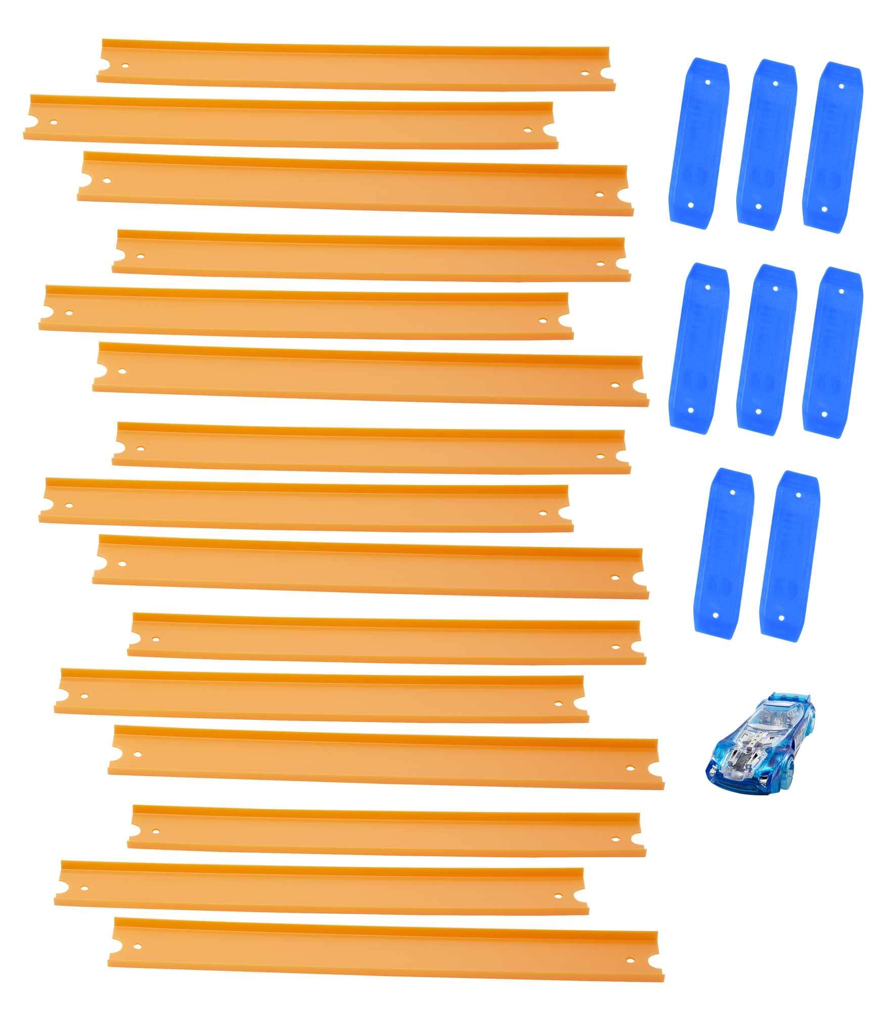 Hot Wheels Toy Car Straight Track Set with 37 Component Building Parts & 1:64 Scale Vehicle