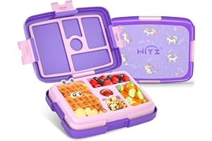 HiYZ Bento Lunch Box for Kids with 5 Compartments,Leak-proof Lunch Box Kids,Ideal Portion Sizes Toddler Lunch Box for Daycare aged 3-7 years,Durable, Drop-Proof, Dishwasher Safe(Unicorn)