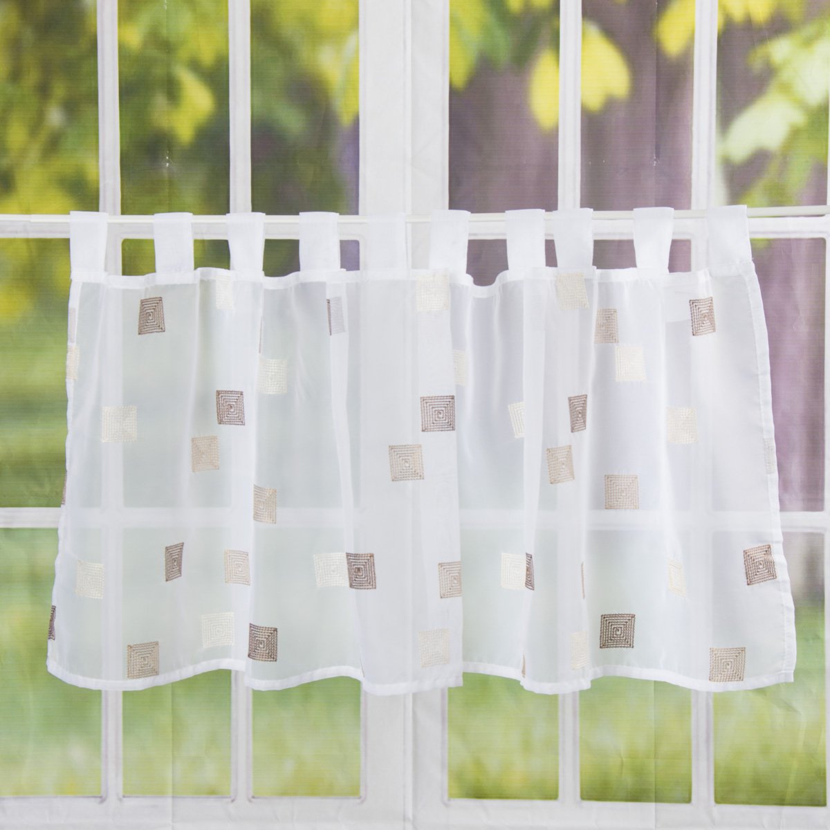 Elbersdrucke Bistro Curtains White/Brown 48 x 140 cm