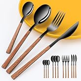 Black Dining Stainless Steel Flatware Serving Sets for 4,Dishwasher Safe | Cutlery Utensils Set Include Knives/Forks/Spoons Service for 4, Mirror Polished , for Home, Restaurant, Wedding