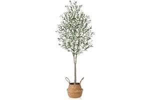 Ferrgoal Artificial Olive Trees 6Ft Fake Olive plant with Basket Faux Plants Indoor Outdoor Fake Tree in pot Slik Plants for Home Decor Office Living Room Perfect Housewarming Gift Green 1Pack