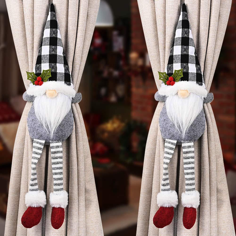 HIDARLING 2PCS Christmas Curtain Tiebacks Curtain Buckle Holdbacks Window Strap Buckle Holder Christmas Window Decorations (Grey Stripe)