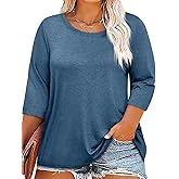 Beautife Plus Size Tops for Womens 3/4 Sleeve Casual T Shirts Loose Fit Tunic Blouse