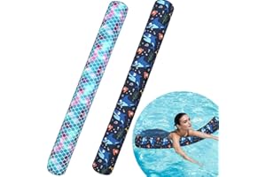 LINKSANDT 2 Pack Inflatable Pool Noodle Floats, 54″ Large Swim Pool Noodles for Floating, Soft Fabric Covered Swimming Noodles Toys for Adults Pool Accessories, Premium Buoyancy for Swimming Floating