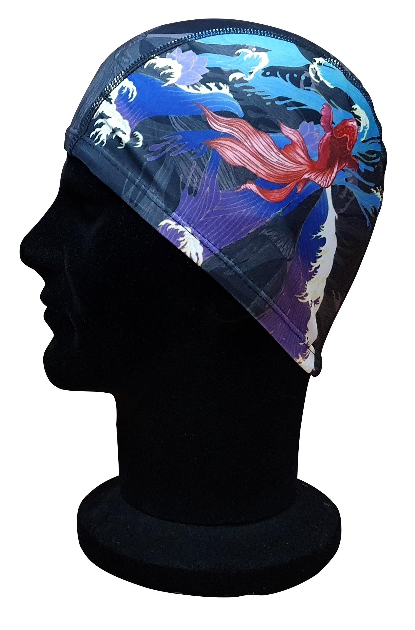 Blue Reef Stunning Asian Oriental Art Inspired Graphic Designs Spandex Elasticated Pull On Swim Cap For All Ages 3+ Years (Siamese Fighter Black)