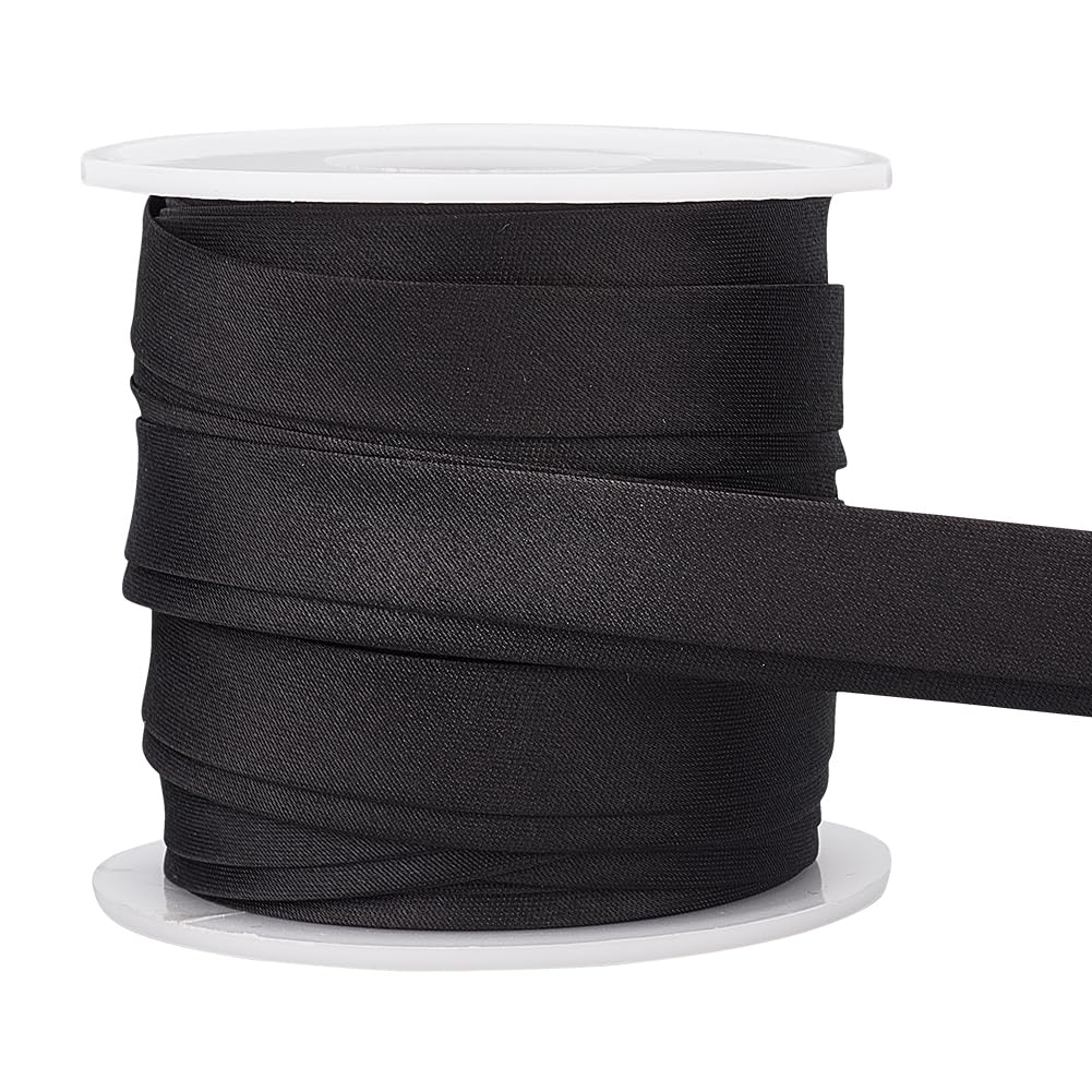 BENECREAT 13.5 Yard/12.5m Satin Bias Tape 15mm Wide Double Fold Satin Binding Bias Ribbon for Cheongsam Decoration, Clothing Seaming Piping, Black