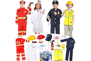 IVENRXIU Toddler Dress Up Clothes, Kids Role Play Costumes 4 In 1 Set-Police Doctor Fireman Engineer for Boys Girls Aged 3-8, Career Dress Up Pretend Play Toys, Birthday Halloween Christmas Gifts