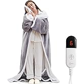 Electric Flannel Throw Blankets with Foot Pocket, Wearable Heated Blanket with Sleeves,7 Level Heating & 1-4 Hours Auto-Off