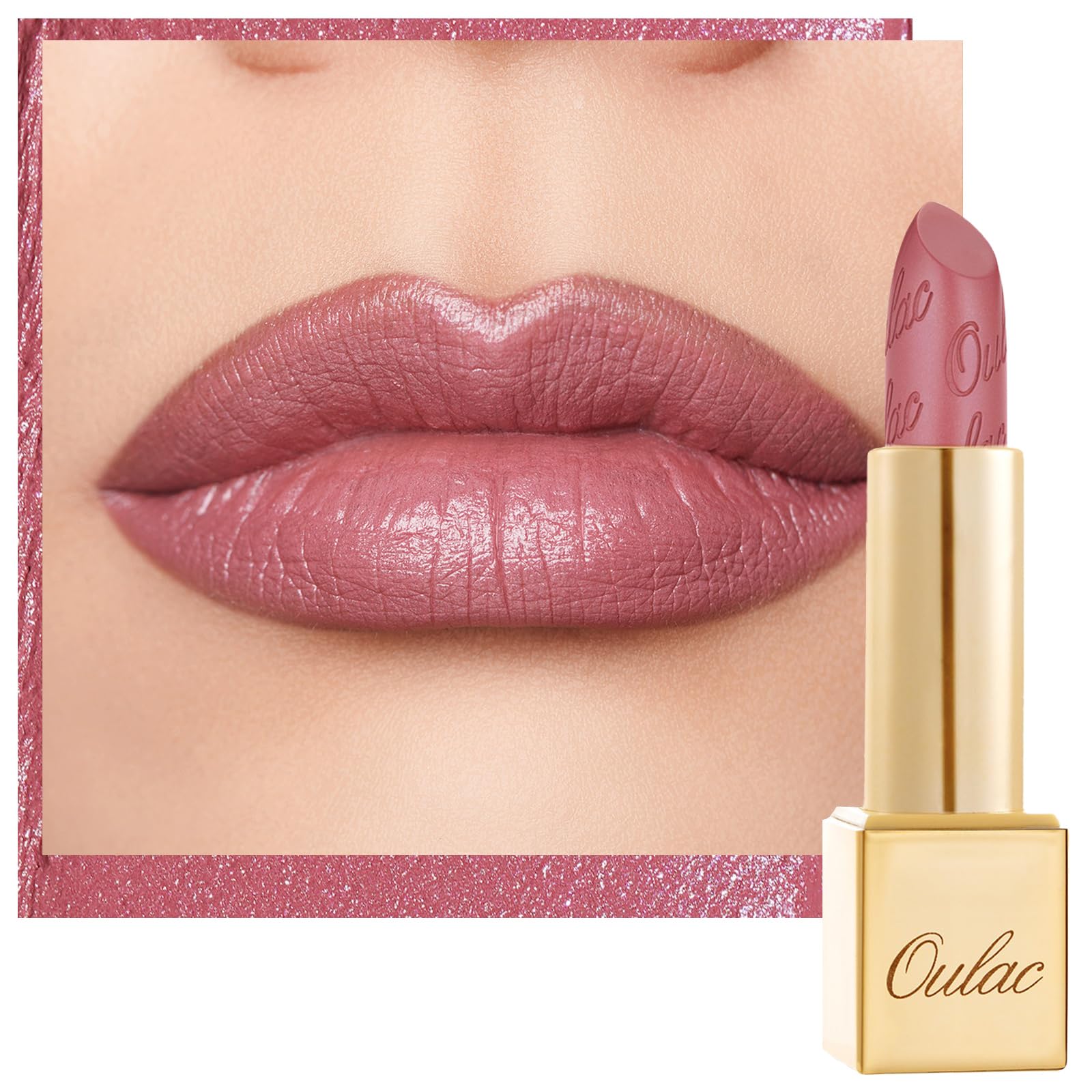 OULAC Glow Metallic Shine Pink Lipstick, Rose High Impact Lipcolor, Lightweight Soft and Ultra Hydrating, Long Lasting, Vegan & Cruelty-Free, Full Coverage Lip Color 4.3 g/0.15 GM04 Mauve Babe — image 1