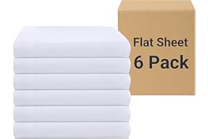 ZPECC White Bulk Flat Sheets Only Twin Size 6 Pack, Easy Sort Top Bed Sheet by Color-Coded Hem Threads, Soft Durable Brushed Microfiber Fabric Hotel Airb&bs Essentials for Hosts, 66"x96"