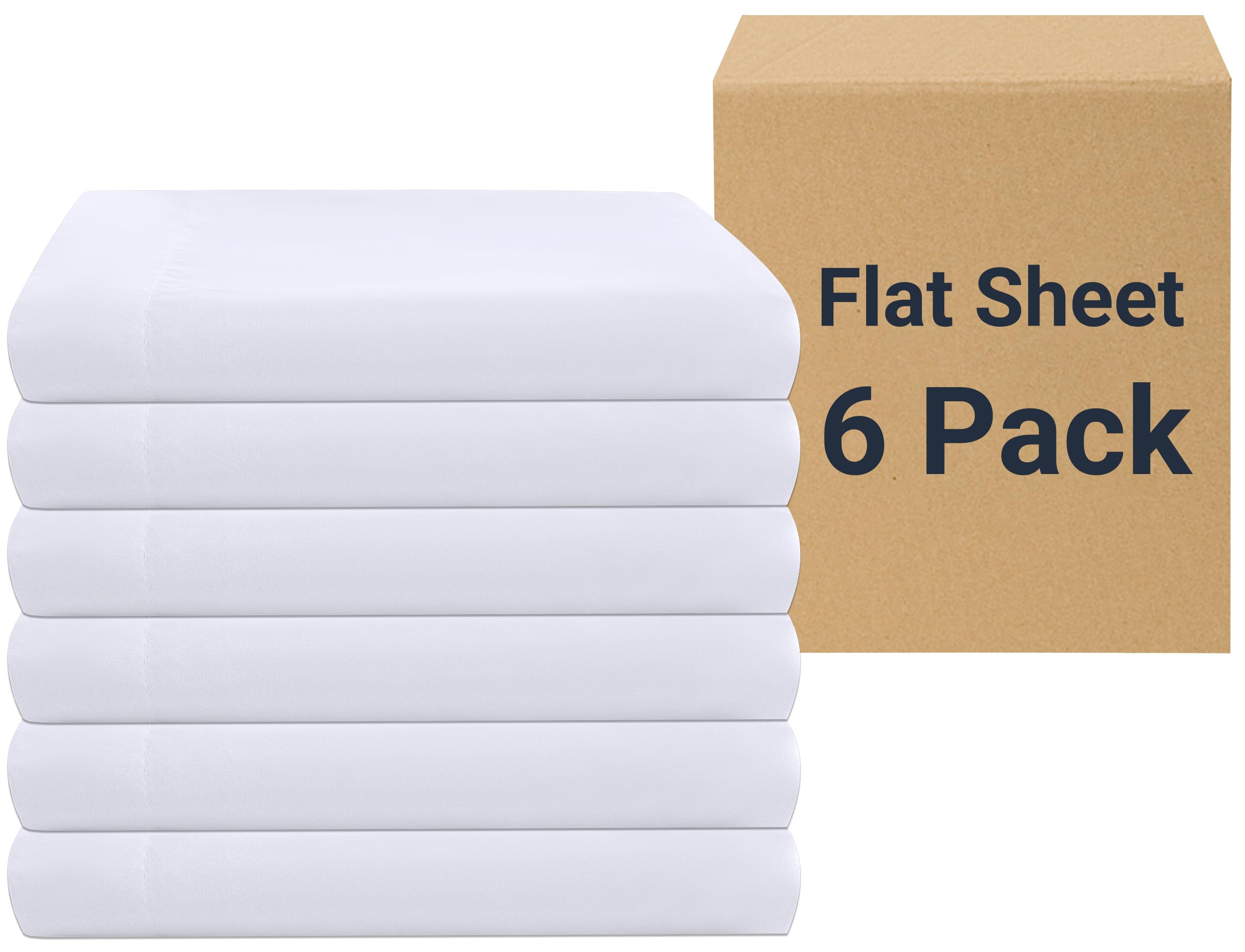 Photo 1 of ZPECC White Bulk Flat Sheets Only Twin Size 6 Pack, Easy Sort Top Bed Sheet by Color-Coded Hem Threads, Soft Durable Brushed Microfiber Fabric Hotel Airb&bs Essentials for Hosts, 66"x96"