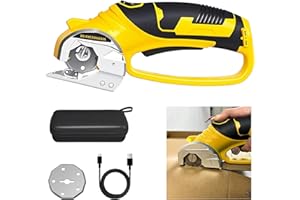 DUAXETONGXIA 4V Cordless Electric Scissors,Rechargeable Cardboard Box Cutter Heavy Duty Fabric Scissor,with 2 Blades,Safety Lock, LED Light, and Storage Case,for Fabric, Cardboard, Leather, Carpet (yellow)