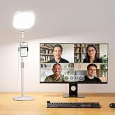 White Desk Light for Video Calls, 30 Modes Video Conference Lighting | LitONES Ring Light with Stand &amp; Phone Holder, Memory Func, CRI 97.8, Podcast Lighting for Computer, Webcam, Zoom Meetings