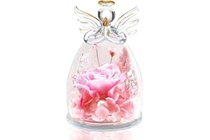 Aastin Angel Rose Flower Gifts for Women Mom Grandma, Preserved Real Rose in Glass Angel Figurine on Mother's Day Christmas Thanksgiving Birthday Valentine's Day (Pink)