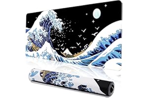 MEWOOCUE® Gaming Mouse Pad for Desk,Large Wave Mousepad Laptop,Black Japanese Anime Mouse Mat,Long XXL Waterproof Keyboard Pads,Big Non-Slip Mousepads for Game Office Home（31.5 x 11.9 in）