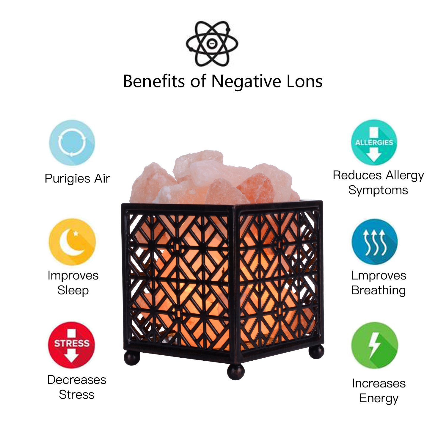 Himalayan Salt Lamp,CREATIVE DESIGN Salt Lamp Natural Salt Rock Lamp with Metal Basket for Air Purifying, Included UL Cord, On/Off Switch and Bulbs. (5’’Height, 4 – 4.8 lbs)