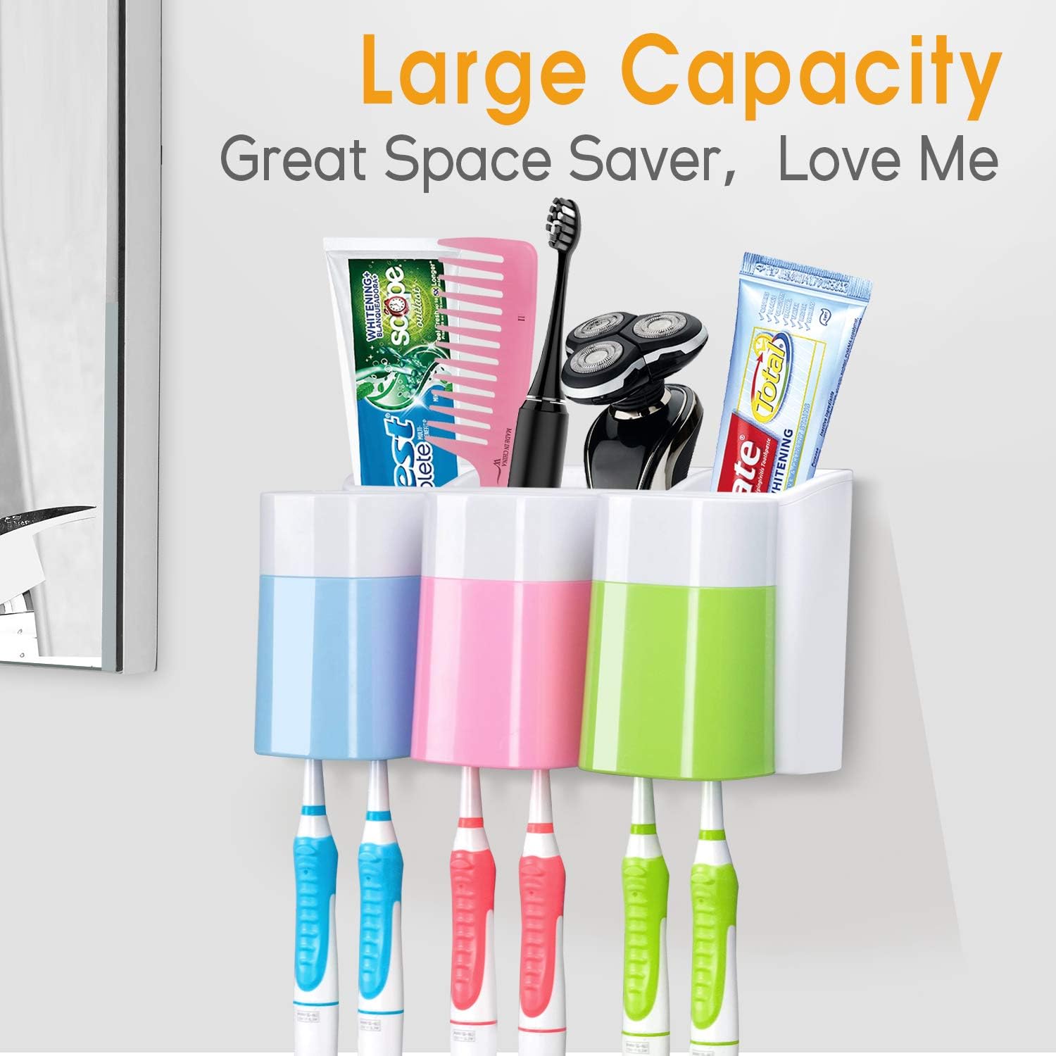 ihave Toothbrush Holder Wall Mounted with Large Capacity, Easy Install