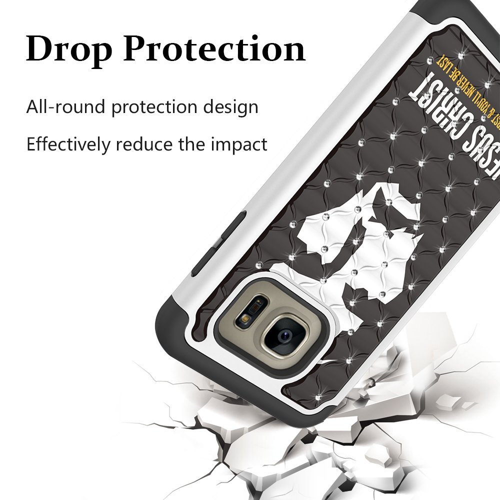 Galaxy S7 Edge Case, MagicSky [Shock Absorption] Studded Rhinestone Bling Hybrid Dual Layer Armor Defender Protective Case Cover for Samsung Galaxy S7 Edge(Jesus)