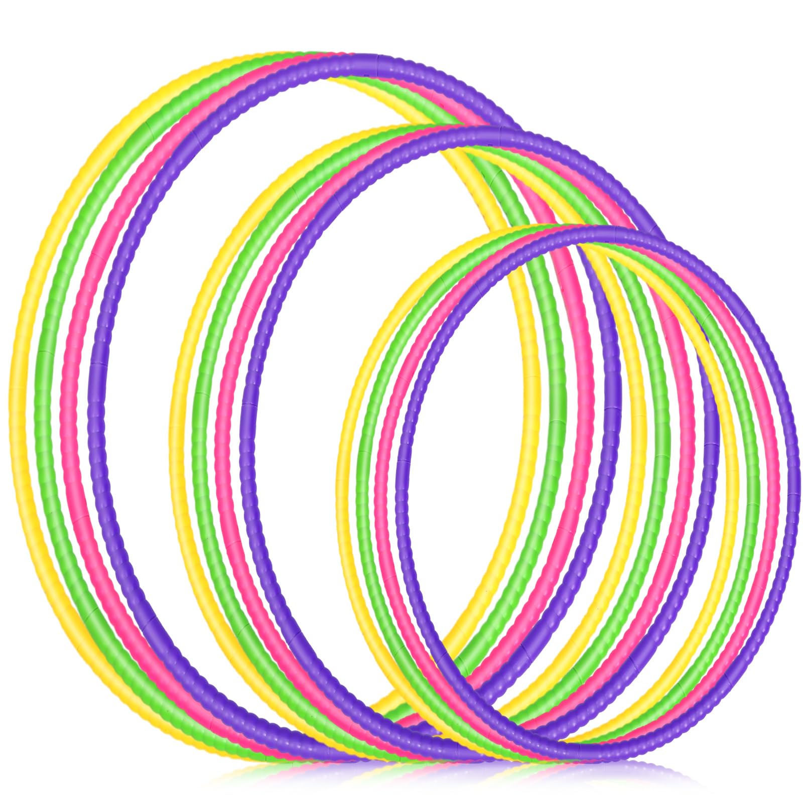 Photo 1 of Syhood 12 Pcs Toy Color Hoop Plastic Detachable Adjustable Hoop Light Weight Exercise Fitness Equipment Toy Waist Ring for Adult Party, 3 Sizes(Green, Rose, Yellow, Purple)