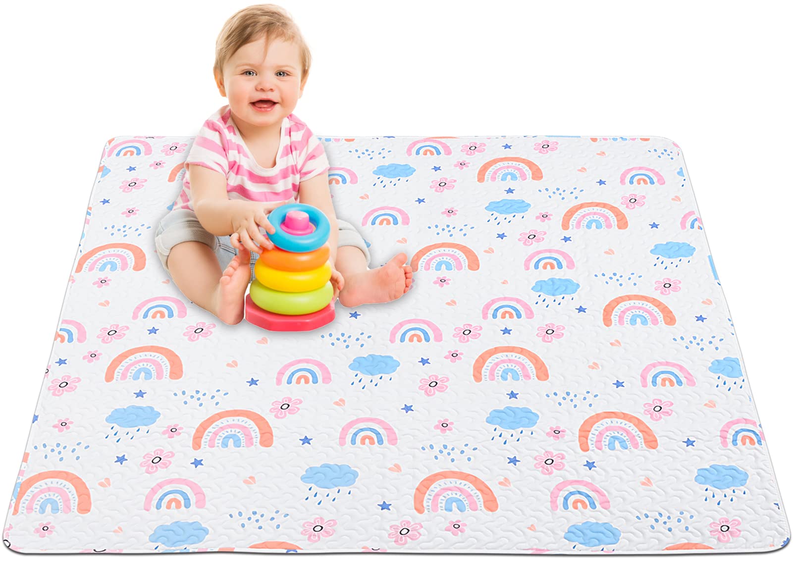 Baby Floor Play Mat Large 127x127 cm, Portable Playpen Mat Non Slip One-Piece Baby Crawling Mats for Tummy Time, Machine Washable Playmat for Babies Infants and Toddlers