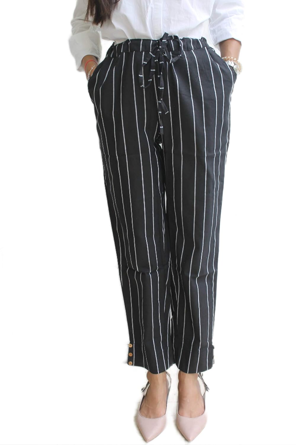 Buy Finery Cotton BlackWhite Striped Pant Drawstring Closure Regular