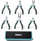 SHALL Mini Pliers Set, 6-Piece Small Pliers Tool Set Includes Needle Nose, Long Nose, Bent Nose, Diagonal, End Cutting and Linesman for Making Crafts, Electronic Repairing & Jewelry with Pouch