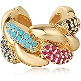 LADYGD Ear Cuff Earrings for Women Trendy 14K Gold Plated Multi-Colored Cubic Zirconia Braid Sparkle Ear Cuffs Non Piercing | Clip On Cartilage | Single