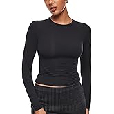 INLYRIC Women's Inbarely Ultra Long Sleeve Shirts Crew Neck Double Lined Slim Fitted Going Out Tops Basic Tees