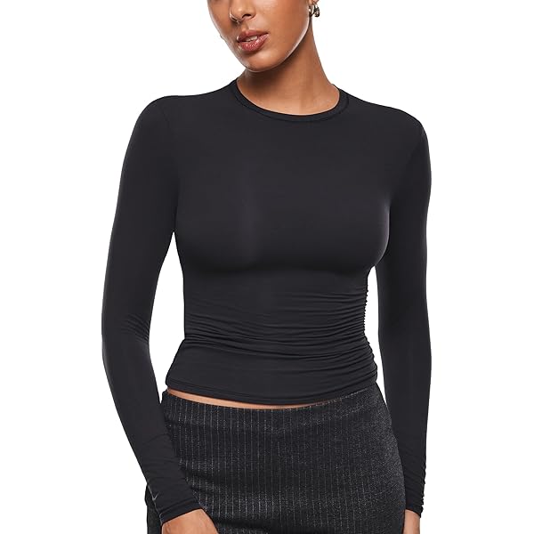 INLYRIC Women's Inbarely Soft Deep U Neck Double Lined Long Sleeve