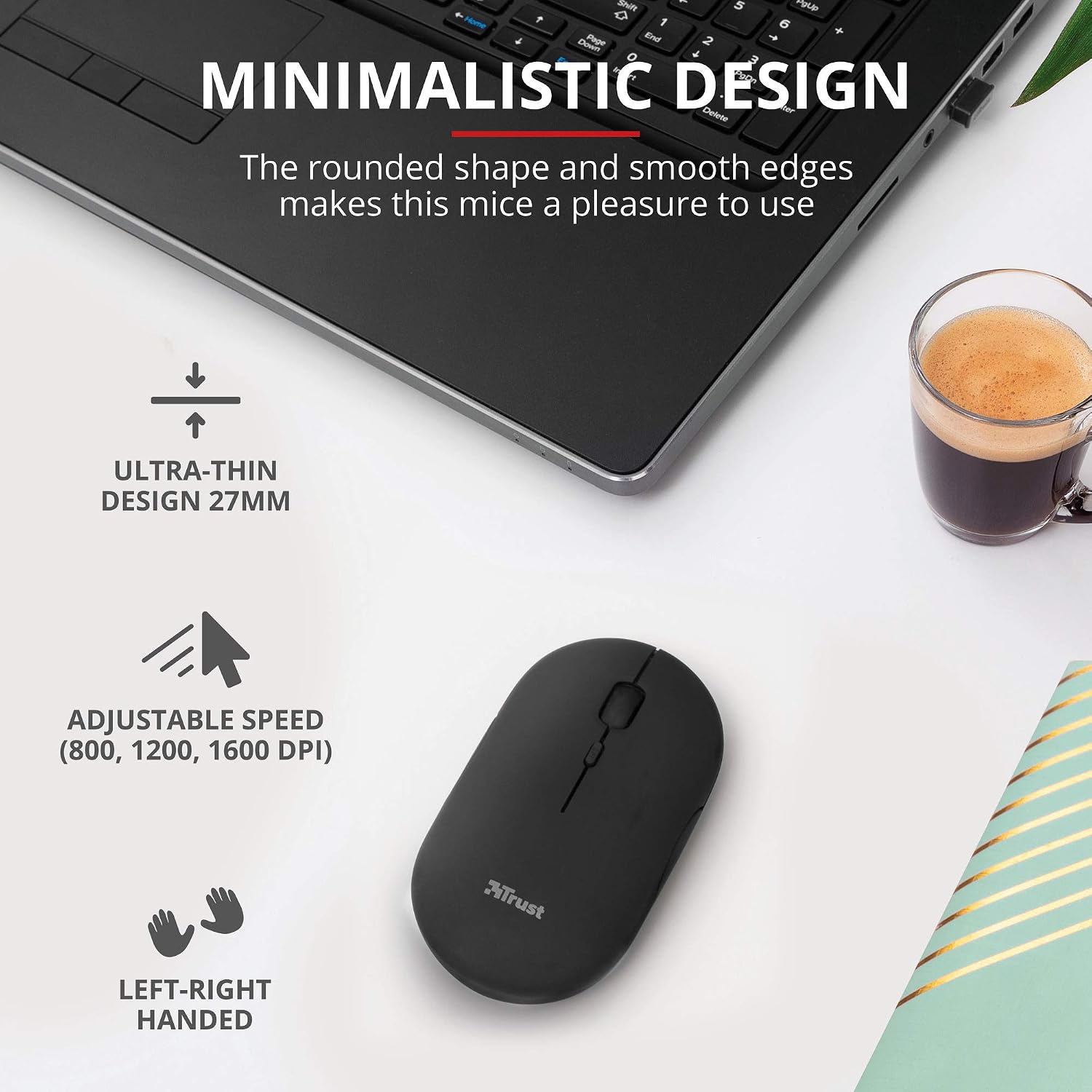 Trust Puck Wireless Mouse, Bluetooth or 2.4 GHz with USB Mini-Receiver, Rechargeable Battery, Silent Clicks, DPI Button - Image 5