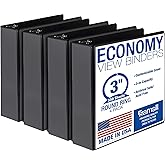 Samsill 3 Inch 3 Ring Binders, Economy Round Ring, Clear View Cover, 550 Sheet Capacity - for School, Home, Office - Black, 4 Pack