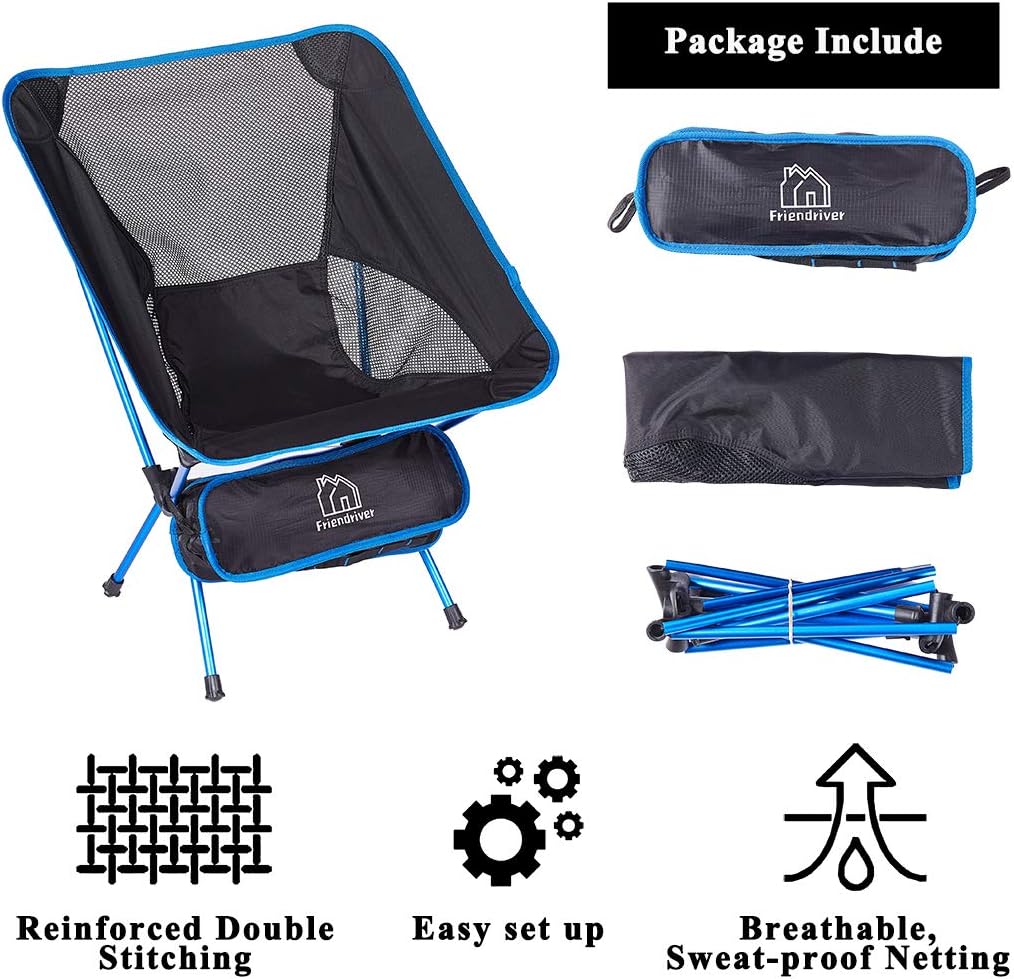 Friendriver Portable Folding Camping Chair, Compact and Lightweight Outdoor Chair, Suitable for Outdoor Activities, Hiking, Camping, Picnic, Folding Chair with Portable Storage Bag: Kitchen & Dining