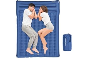 CAMULAND Double Camping Sleeping Pad, Blue 4.7" Ultra-Thick Self-Inflating 2 Person Portable Camping Pad with Built-in Pillow