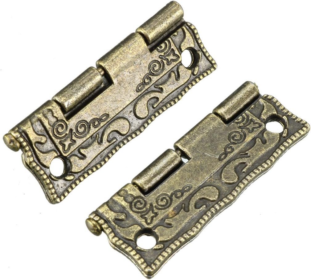 sourcing map 1.4" Antique Bronze Hinges Retro Carved Hinge Replacement with Screws 2pcs, 1.4" * 0.51" (L*W) 2pcs - Image 5