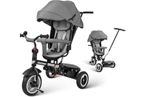 besrey Kids Tricycle,Babies Tricycle,Tricycle for Toddlers,Tricycle Stroller with Push Handle,All-Terrain Rubber Wheels, Multiple Recline Positions und 360° Swivel Seat
