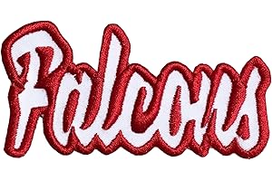 WHOLESALE APPLIQUE (2"x4") Falcons, Embroidered, Iron on Patch (White Twill/Red Outline)