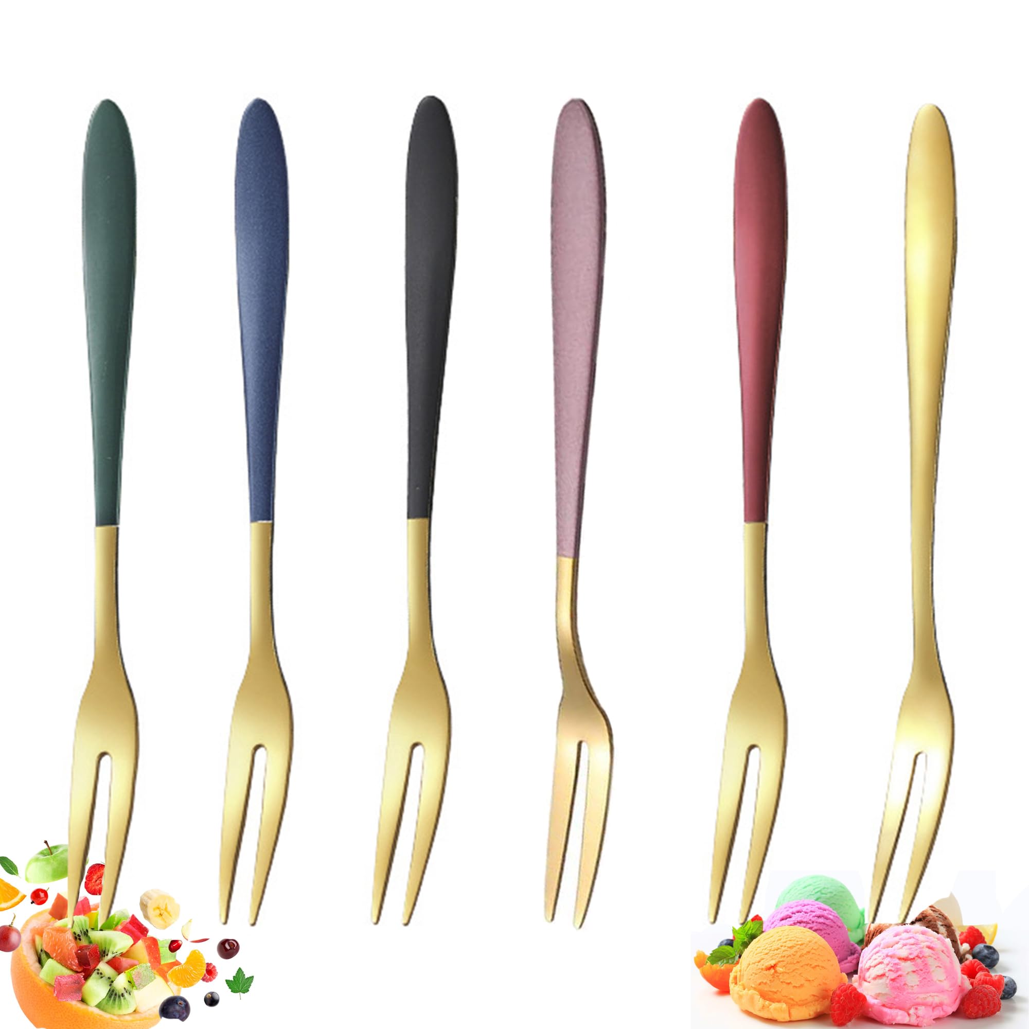 YUEMING 6pc Stainless Steel Dessert Forks, Perfect for Cake, Fruit, Salad, Mini Cakes & More