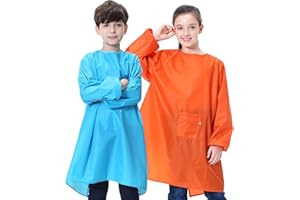 MINIQ Kids Art Smocks for Painting,2 Pack Waterproof Paint Aprons for Art Class,Children’s Long Sleeve Artist Smock