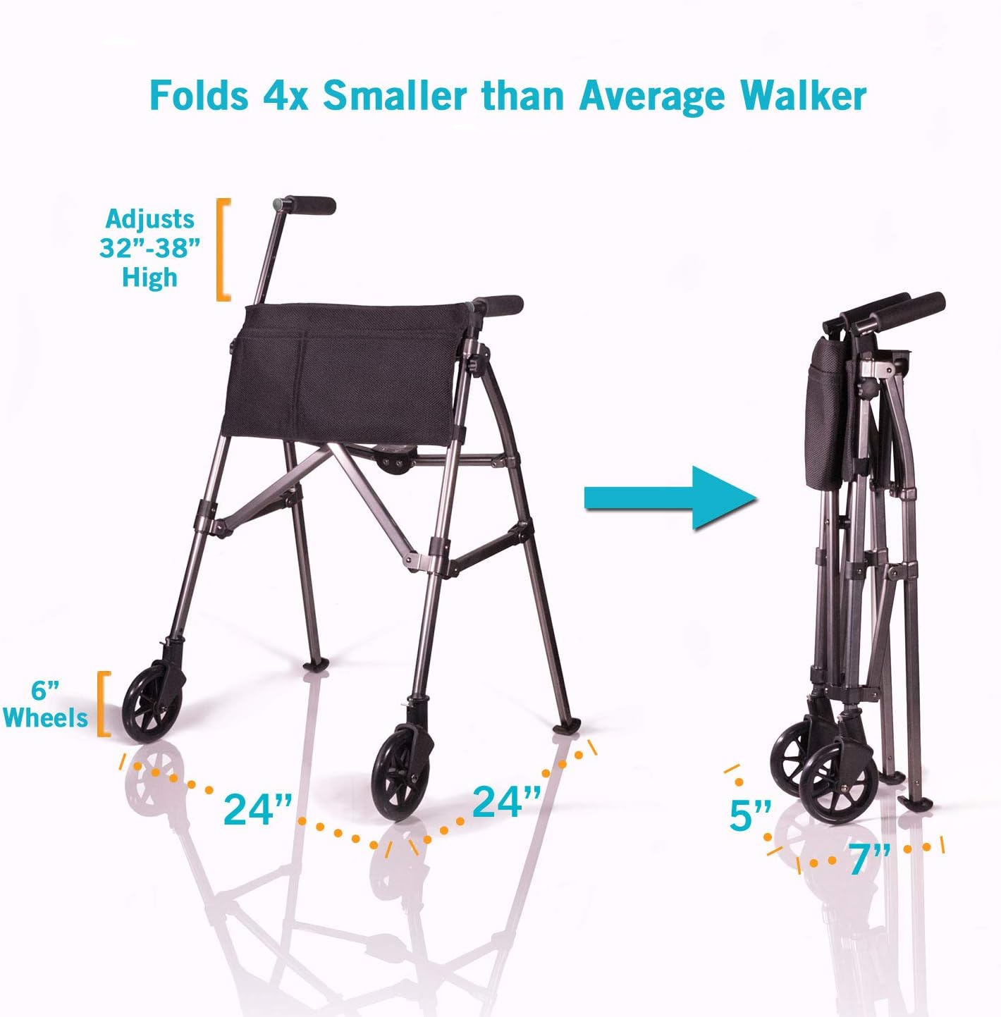Stander EZ Fold-N-Go Walker, Lightweight Folding 2 Wheel Rolling Walker for Seniors with Swivel Wheels, Black Walnut: Health & Personal Care