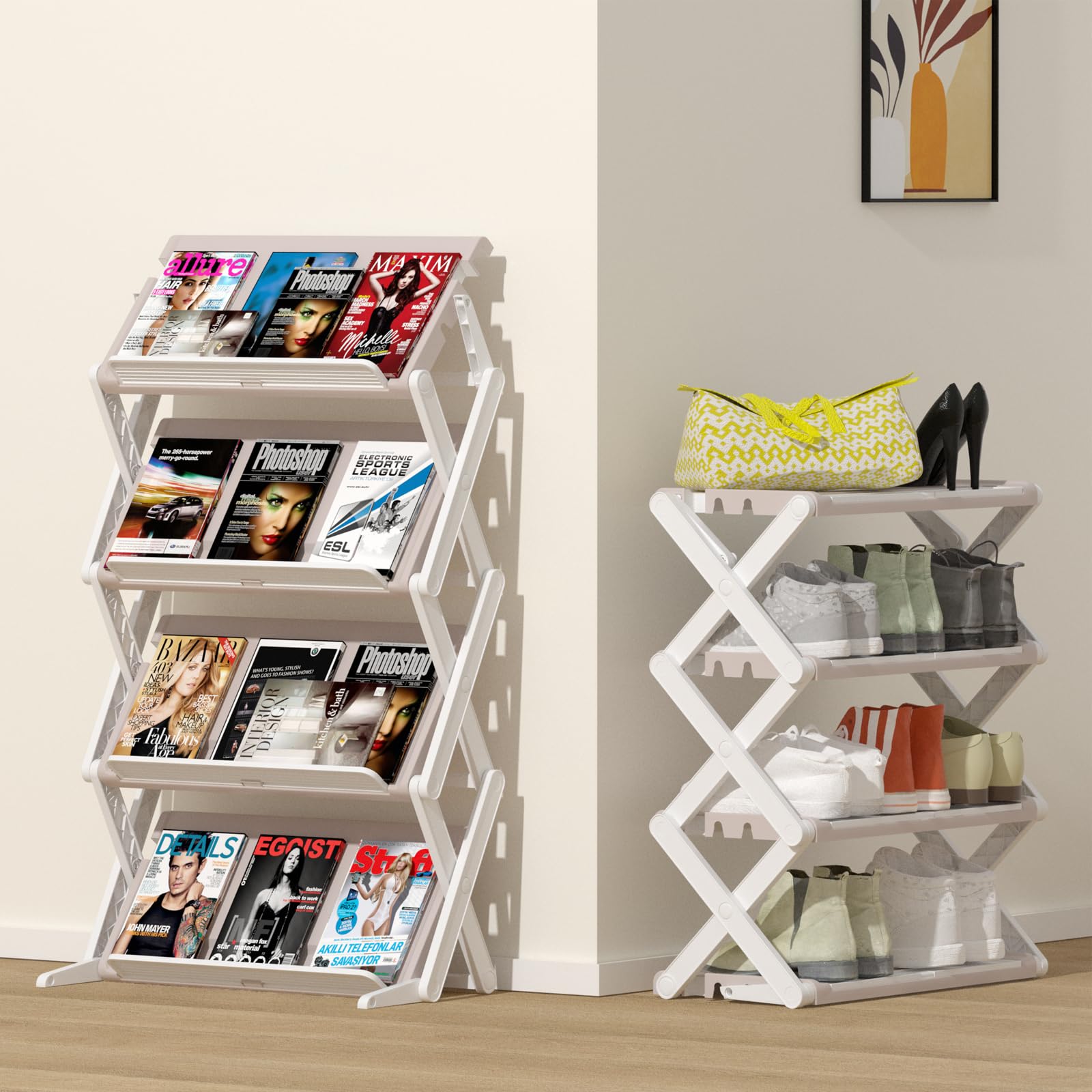 Olayemli Foldable Shoe Rack for Closet,4 Tier Shoe Shelf for Entryway,8 ...
