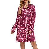 Tugege Nightgowns for Women Sleepwear V-Neck Button Down Night Shirt Long Sleeve Printed Pajamas Sleepshirts