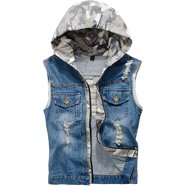 Kedera Men's Hoodie Denim Vest Slim Fit Button Down Sleeveless