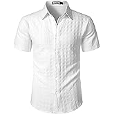 ZEROYAA Men's Knit Shirt Vintage Slim Fit Short Sleeve Button Down Shirts Summer Vacation Beach Tops