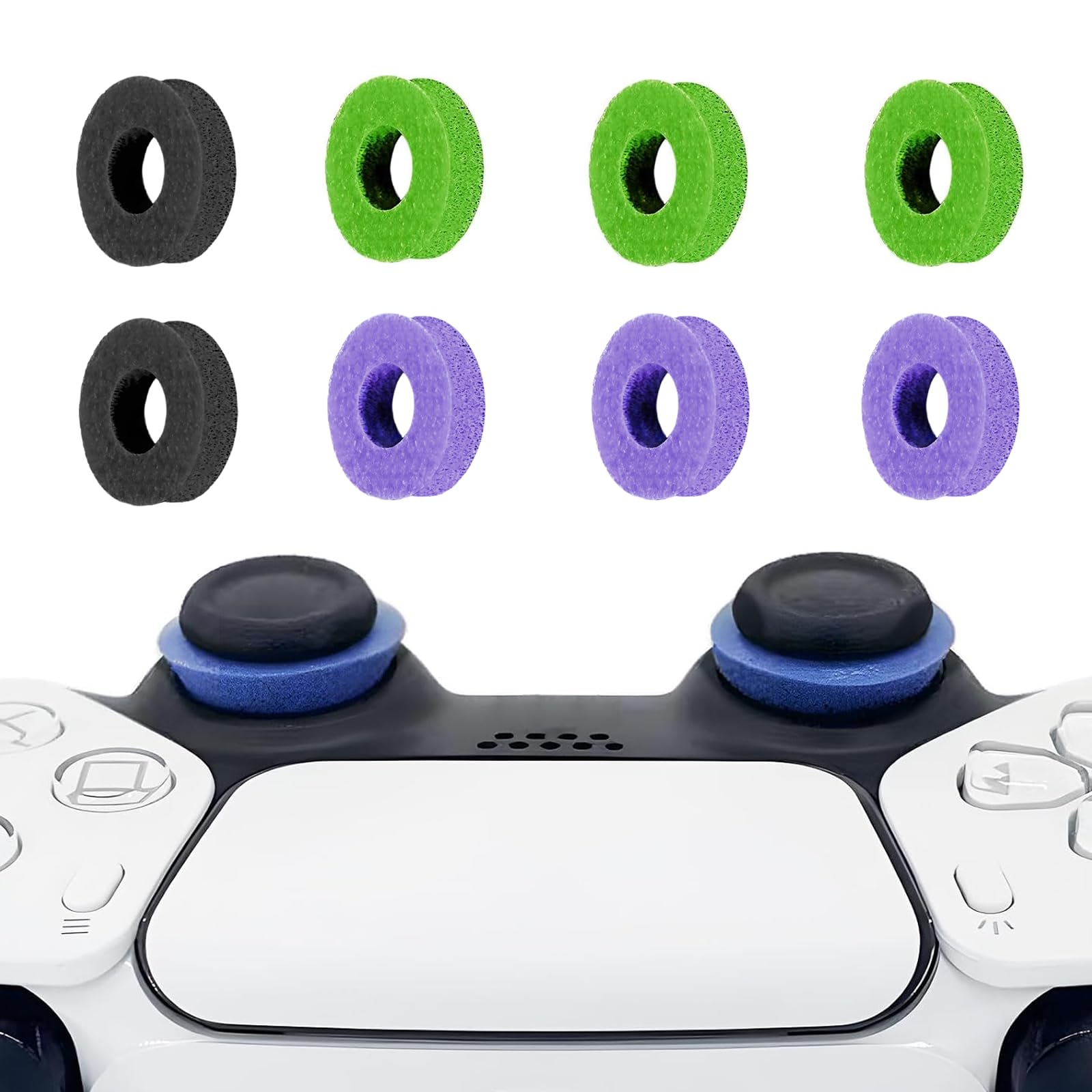MYSTICHOME 8 Pack Precision Rings Aim Assist for PS5, for PS4, Compatible with Xbox Controllers Accessories– Control with Soft Silicone Rings – Compatible with Fortnite & FPS Games,Black+Purple+Green